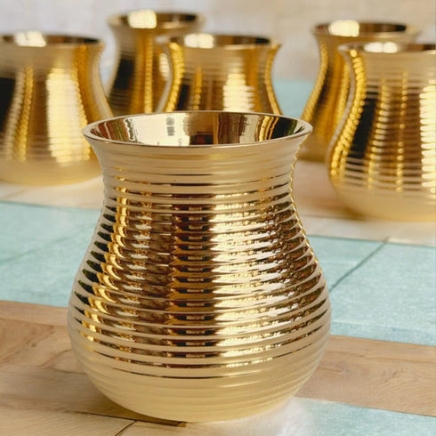Tamas Brass Matki Shape Jug and 4 Glasses Set
