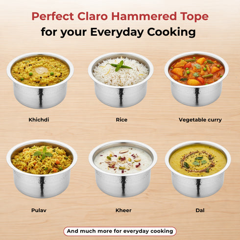 Vinod Claro Heavy Gauge Stainless Steel Hammered Tope 1.5 mm Capacity 1800 ml
