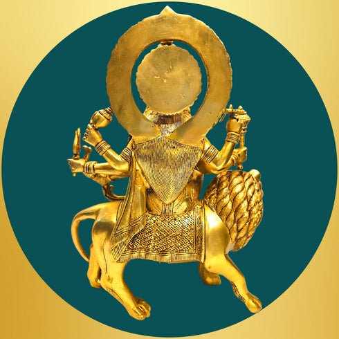 Tamas Brass Goddess Durga Maa with Lion Statue/Idol