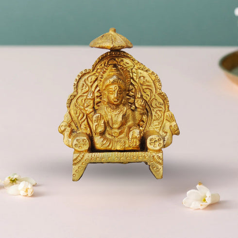 Brass Laxmi Ji With Chati Goddess Idol Statue 0.18Kg