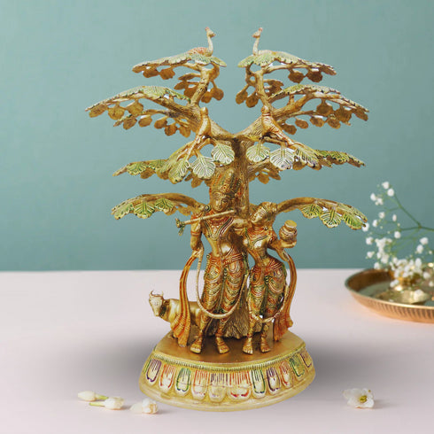 Brass Tree Radha Krishna With Cow Statue 11.545Kg