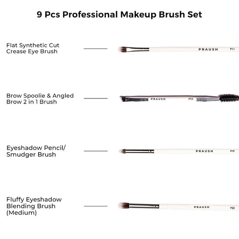 Praush 9 Pcs Professional Makeup Brush Set (Face + Eye)