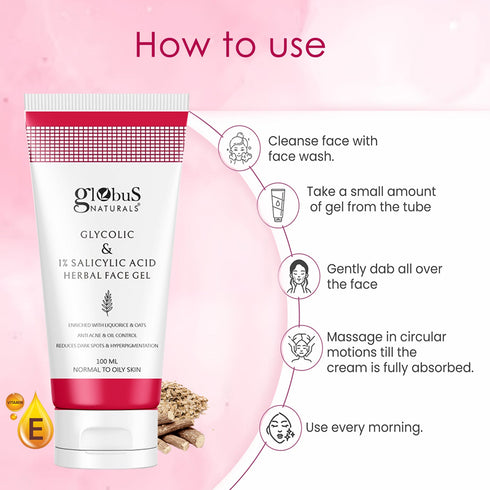 Globus Naturals Glycolic & 1% Salicylic Acid Herbal Anti Acne Face Gel