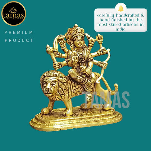 Tamas Brass Durga Mata with Lion Statue/Idol