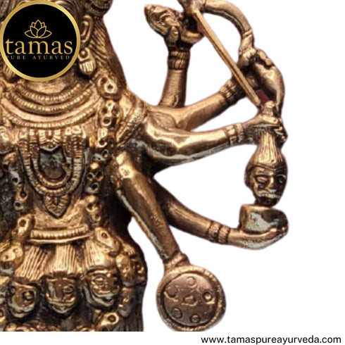 Tamas Brass Handcrafted Mahakali Kalika Maa Statue / Idol with Antique Finish ( Golden) (Pack of 1)