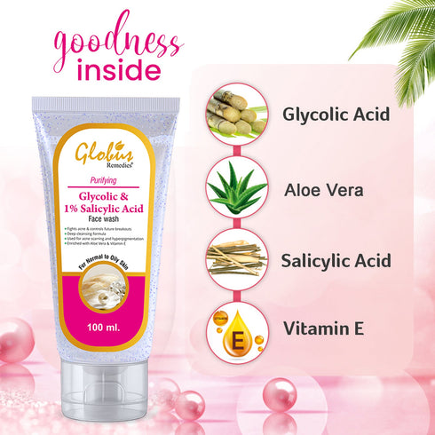 Globus Naturals Glycolic & Salicylic acid Pimple clear Face wash