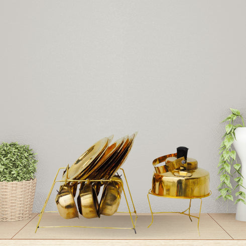 Brass Miniature Tea Cup Saucer Kettle Set 0.008Kg