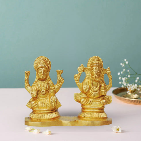 Brass Laxmi Ganesh One Same Base God Idol 0.16Kg