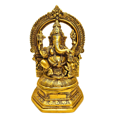 Tamas Brass Lord Ganesha with Aureole and Kirtimukha Statue/Idol