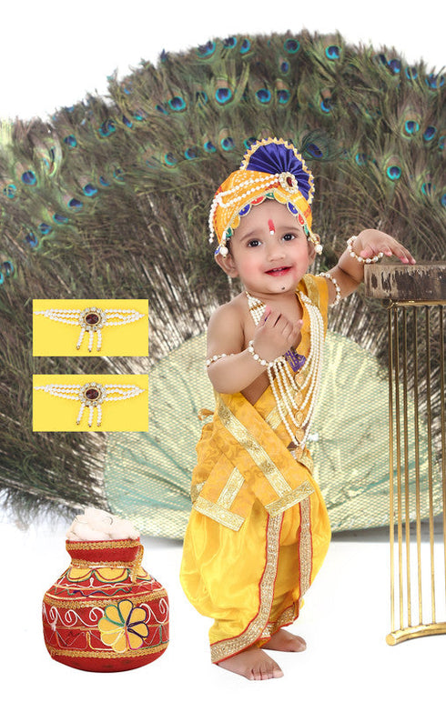 Raj Fancy Dresses Baby Krishna Dress Pagri| Mala Brocade Fabric Janmashtami Costume