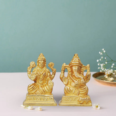 Brass Laxmi Ganesh Pair God Idol Statue 0.4Kg