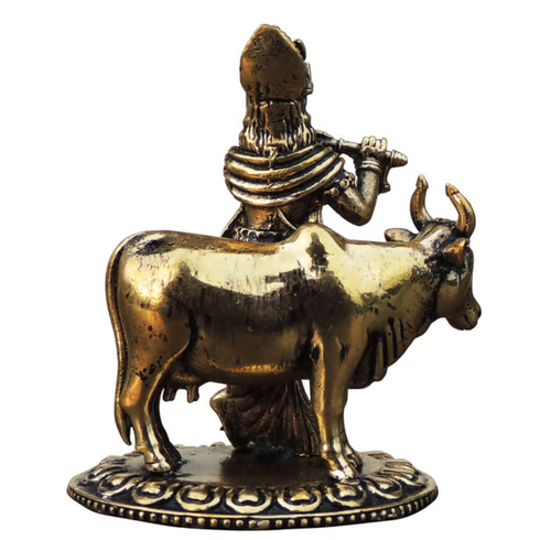 Cow Krishna Statue In Brass 0.12 Kg
