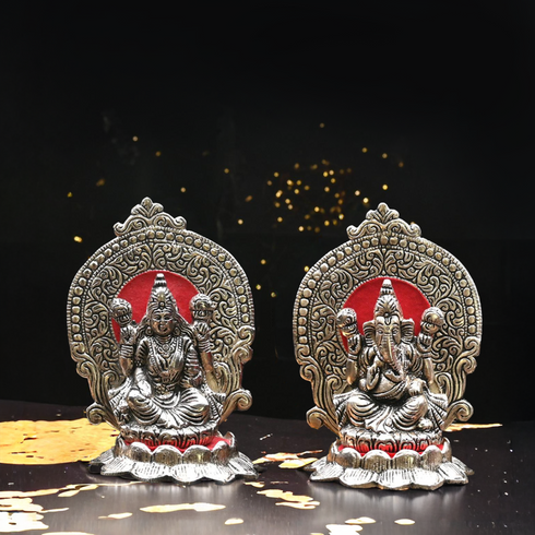 Servdharm Silver Plated Ganesh Lakshmi Murti for Pooja and Gifting | 6 Inch