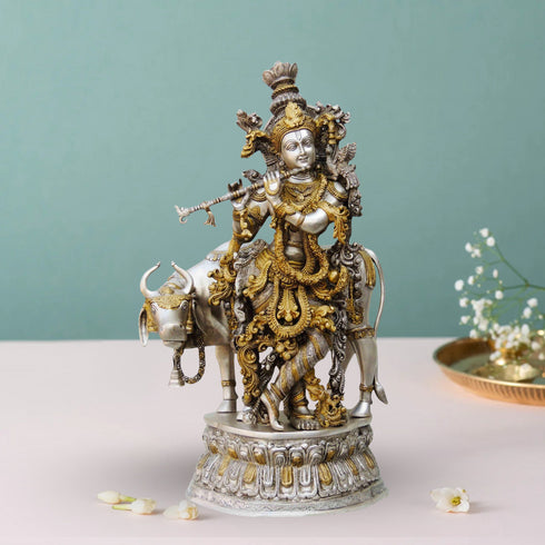 Brass Krishna With Cow Idol 32.56Kg