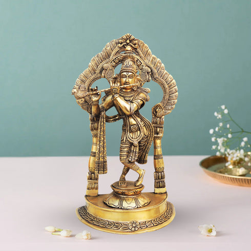 Brass Krishna Standing Darbar Sf Antique 5.24Kg
