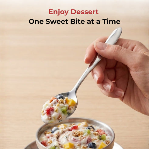 Vinod Florence Stainless Steel Dessert Spoon Set of 12 Piece Heavy Gauge Steel Mirror Finish Rust Free Tough Strong and Durable