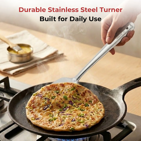 Vinod Stainless Steel Basting Turner Khurpa Cooking Palta Turner Set of 2 37 cm Highest Grade Stainless Steel Rust Free Dishwasher Safe No 6