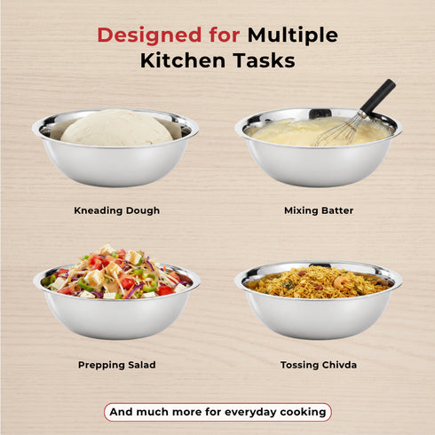 Vinod Stainless Steel Basin 6 Litre Highest Grade Steel Tough and Strong Rust Free Multipurpose Bowl Diameter 38 cm No 18