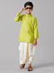 Ramraj Cotton Boys Cotton Parrot Green Kurta with Cream Elastic Panchakacham Combo FS2