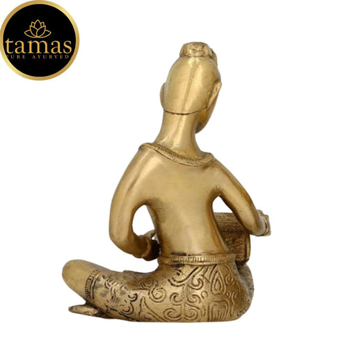 Tamas Brass Musician Playing Dholak Showpiece (Pack of 1)