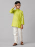 Ramraj Cotton Boys Full Sleeves Parrot Green Kurta with Cream Pyjama Pant Combo FS2