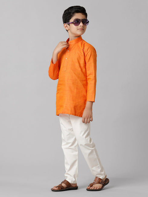 Ramraj Cotton Boys Fantastic Kurtha Full Sleeves Orange FS3