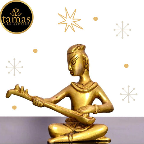 Tamas Brass Musician Playing Sitar Statue ( Golden)