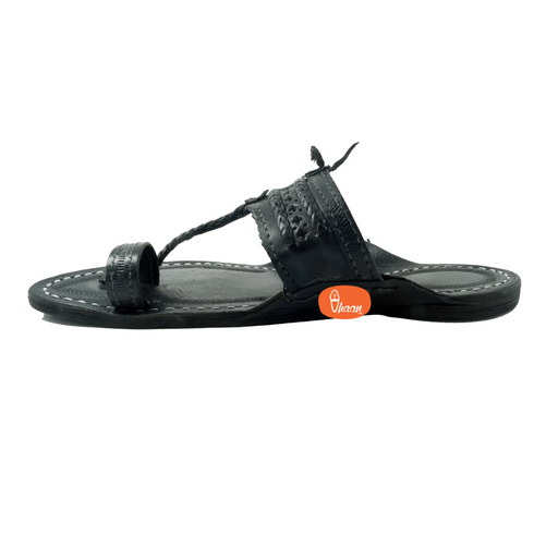 Vhaanfootwear Single wadi Dark Black Pure Leather Kapashi Kolhapuri Chappal For Men Vhaan