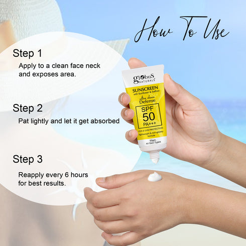 Globus Naturals Sunscreen SPF 50 PA+++ UVA & UVB Protection