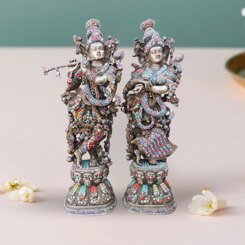 Brass Radha Krishna Stone Silver Antique 16.66Kg