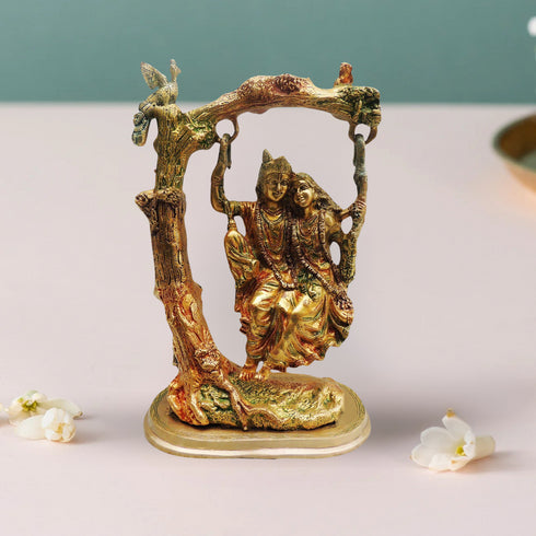 Brass Radha Krishna Jhula Colour Statue 7.9Kg