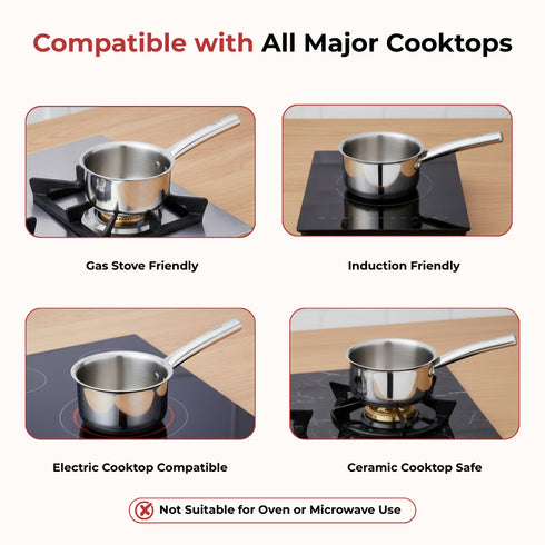 Vinod Claro Heavy Gauge Stainless Steel Sauce Pan Plain 1.5 mm Capacity 900 ml
