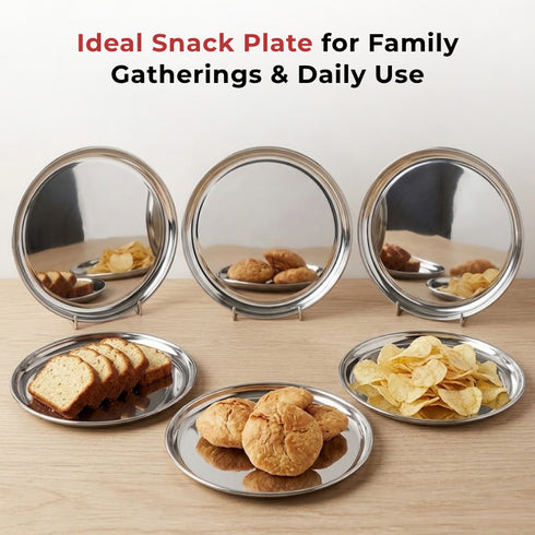 Vinod Stainless Steel Bangla Bogi Plate Lunch Plate Dinner Plate Set of 6 21 cm High Grade Stainless Steel Mirror Finish