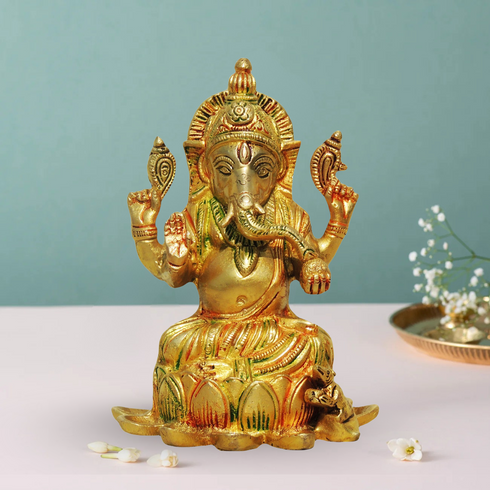 Brass Lotus With Ganesh God Idol 1.31Kg