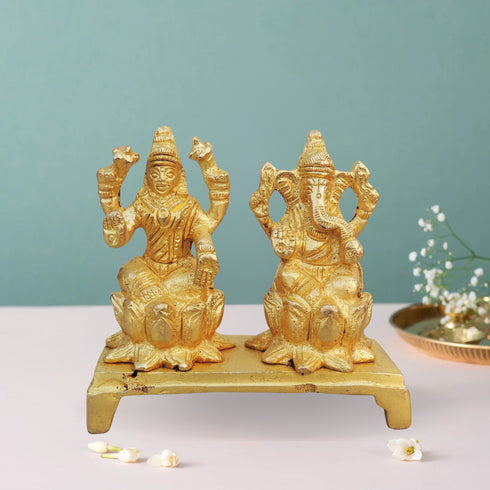 Brass Laxmi Ganesh Statue On Same Base 0.38Kg
