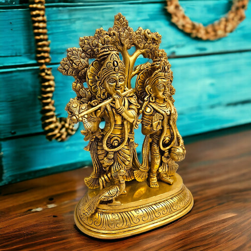 Tamas Brass Hindu Divine Love Couple Radha Krishan Idol/Statue(Golden) Free Luxury Gift BOX