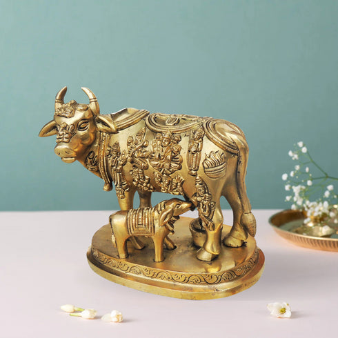 Brass Cow With Calf Statue 2.2Kg