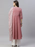 Miravan Womens Pink Cotton Floral Print Anarkali Kurta With Dupatta