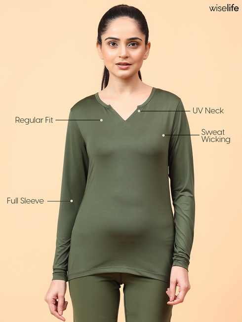 Wiselife Active Full Sleeves T-shirt (Olive green)