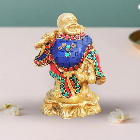 Brass Laughing Budha With Turquoise Coral 2.475Kg