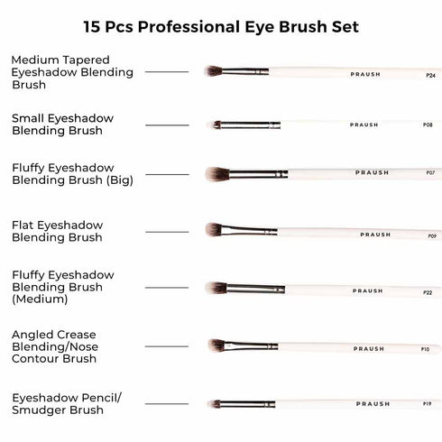 Praush 15 Pcs Professional Eye Brush Set