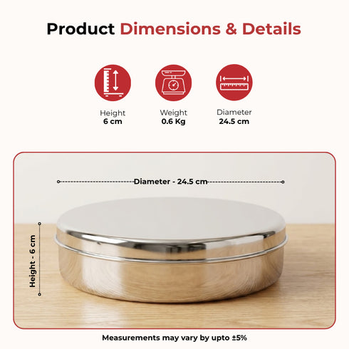 Vinod Stainless Steel Papad Dabba with Mirror Finish Tough and Strong Build Rust Free Easy to Clean and Dishwasher Safe 9.5 Inch No 14