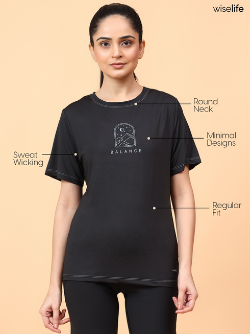 Wiselife Purpose Printed Active T-shirt (Black)
