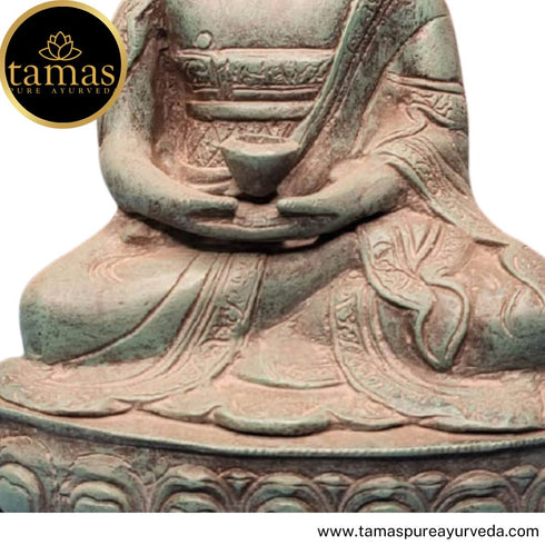 Tamas Brass Handcrafted Buddha Blessing with Sacred Kalash & Draped in Shawl Religious Statue / Idol with Antique Finish (Brown) (Pack of 1)