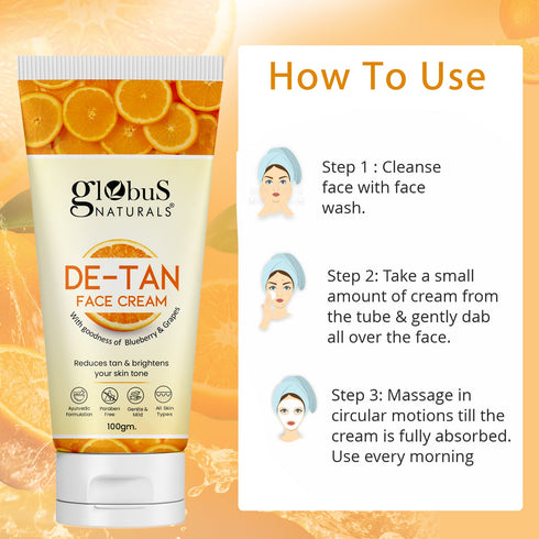 Globus Naturals De Tan Face Cream Suitable For All Skin Types