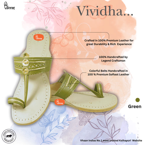 Vhaanfootwear Olive Green Pure Leather Ladies Kolhapuri by Vhaan