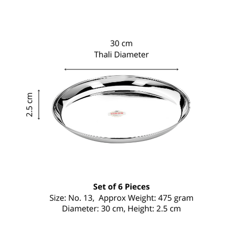 Vinod Stainless Steel Kanchan Bogi Plate Set of 6 28 cm Lunch and Dinner Plate High Grade Stainless Steel Rust Free Mirror Finish
