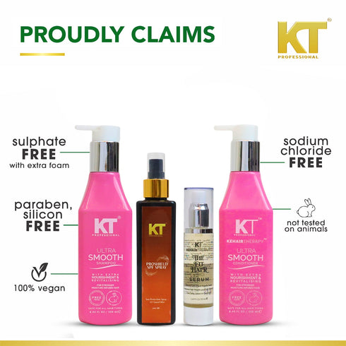 Kt Professional Complete Hair Care Kit with Ultra Smooth Shampoo & Conditioner 250ml Argan Oil 50ml Proshield SPF Spray