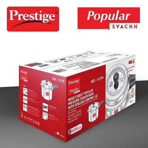 Prestige Popular Svachh Virgin Aluminium Spillage Control Pressure Cooker Silver 1.5 L