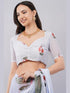 Vasthrlay Off White3 Floral Printed Gerogette Saree With Zari Pallu And Unstitched Blouse Piece